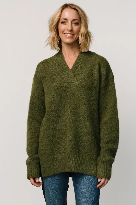 Calgary Oversized Sweater | Olive Iron Safe Non-Iron Wrinkle Free