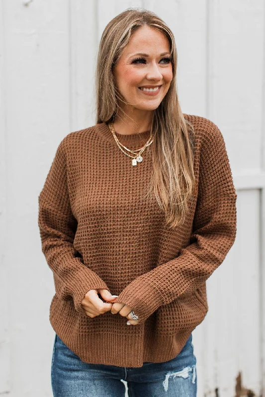 Captivating In Color Knit Sweater- Dark Rust Cashmere Blend Cotton Blend Poly Blend