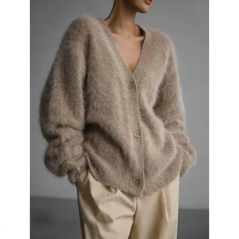 Cardigans Fashion V-neck Oversized Solid Knitted Sweater Bright Pastel Dark
