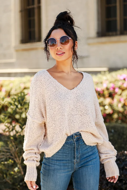 FINAL SALE - Charming Purpose Cream Oversized Sweater Elegant Classic Vintage