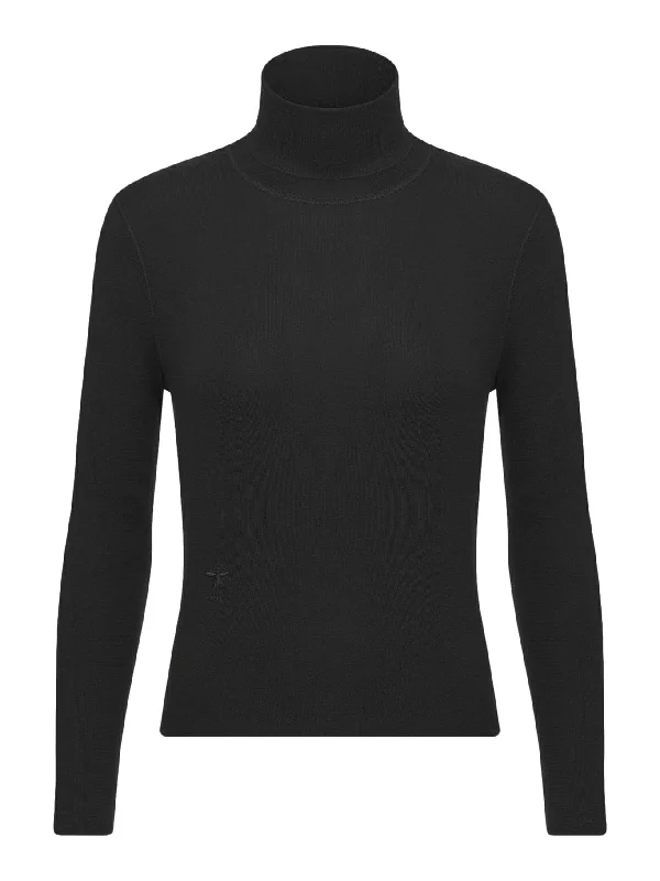 Black ribbed silk and cashmere sweater Open Front Closed Front Wrap Front