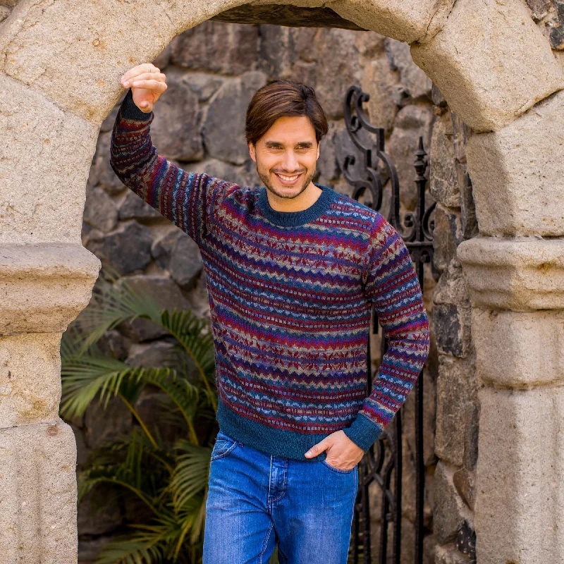 Colca Blue Men's 100% Alpaca Sweater Mesh Blend Leather Blend Suede Blend