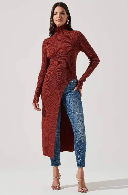 Hi Slit Turtleneck Sweater Nylon Fabric Polyester Fabric Spandex Fabric