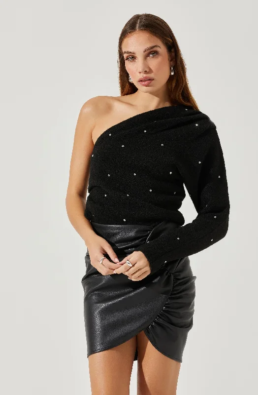 Cosima Embellished One Sleeve Sweater Stylish Fashionable Trendy
