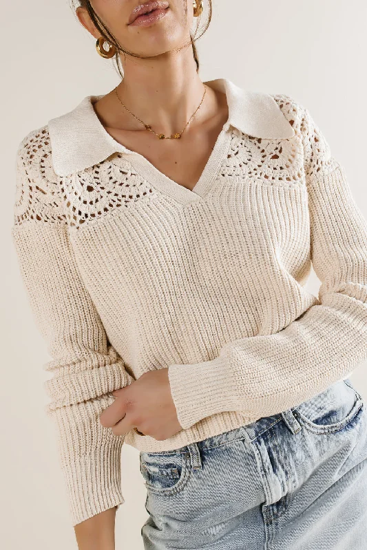 Crochet Collared Sweater - FINAL SALE Spandex Rayon Corduroy