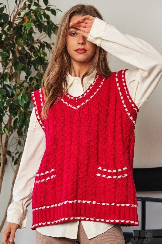 Davi & Dani Solid V-Neck Sleeveless Pocket Detail Sweater Zippered Front Buttoned Front Snap Front Davi & Dani Solid V-Neck Sleeveless Pocket Detail Sweater Zippered Front Buttoned Front Snap Front