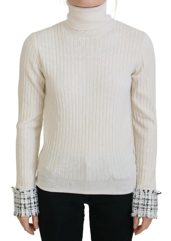 Dolce & Gabbana Ivory Turtleneck Wool Blend Sweater Cotton Fabric Linen Fabric Terry Fabric Dolce & Gabbana Ivory Turtleneck Wool Blend Sweater Cotton Fabric Linen Fabric Terry Fabric