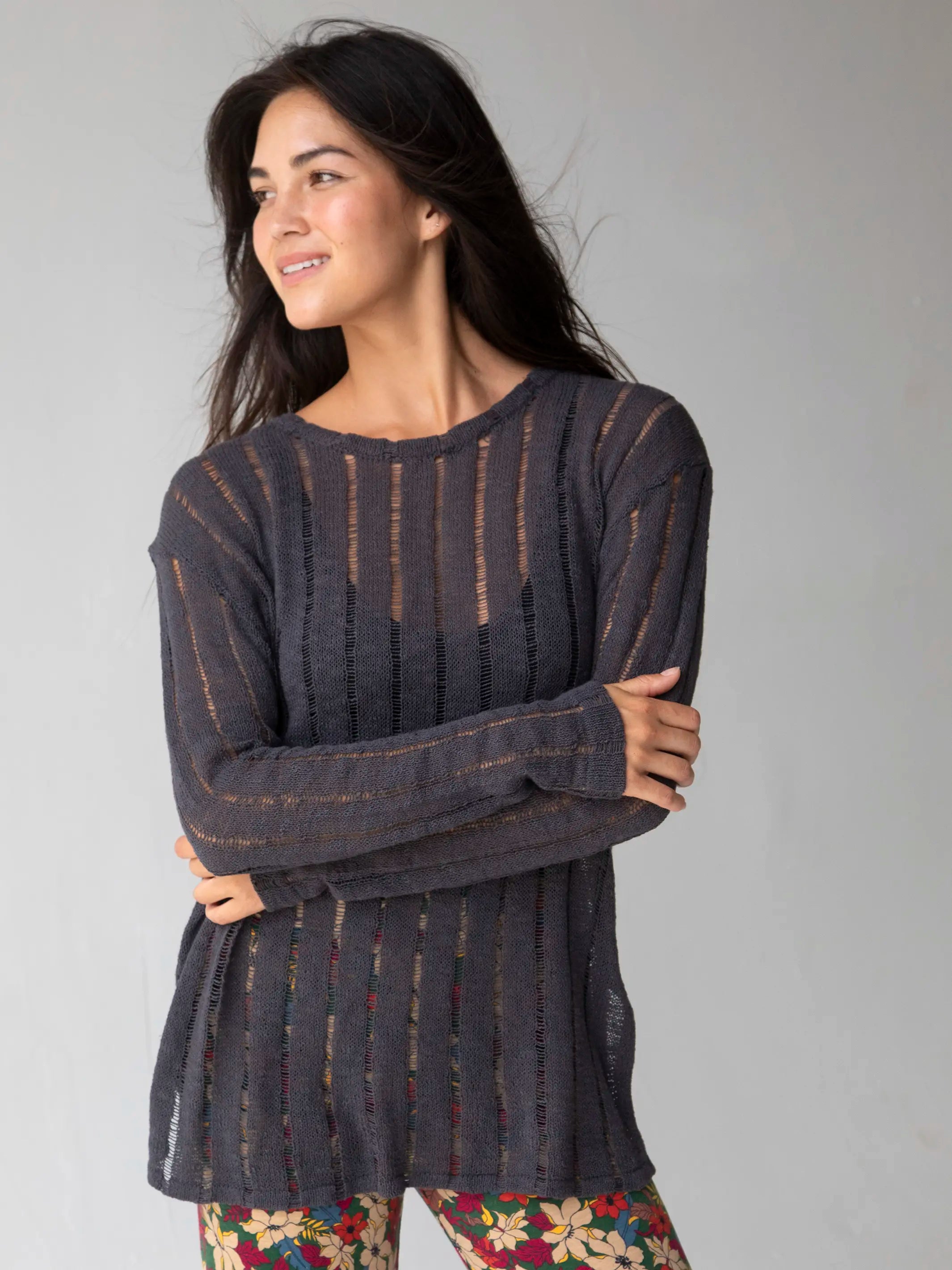 Easy Breezy Sweater Tunic - Charcoal Layered Multi-layer Single Layer