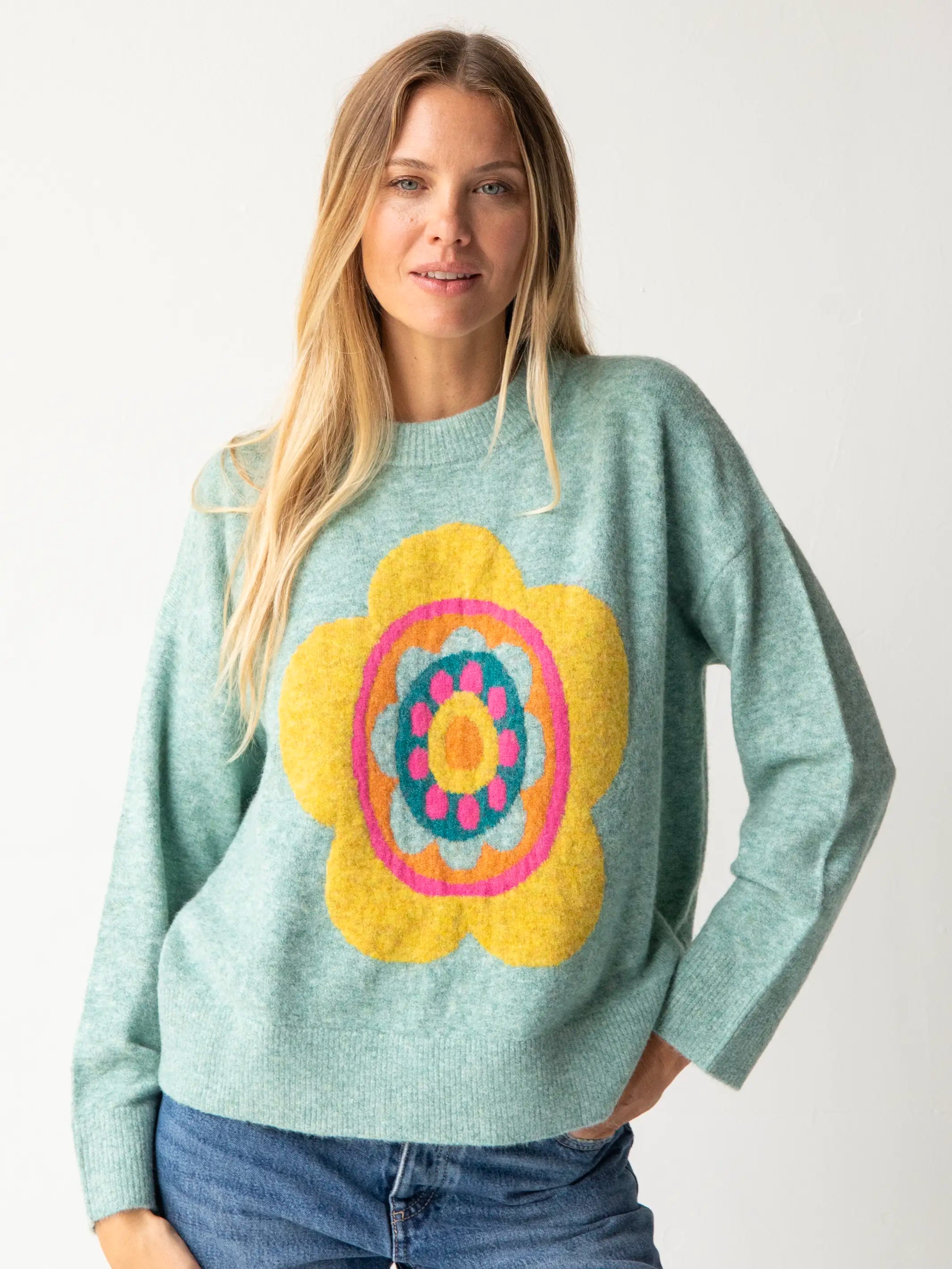 Everyone's Favorite Sweater - Light Blue Daisy Satin Blend Silk Blend Wool Blend