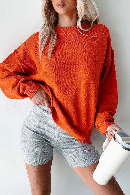 Favored For Fall Oversized Sweater (Coral Orange) Houndstooth Herringbone Solid