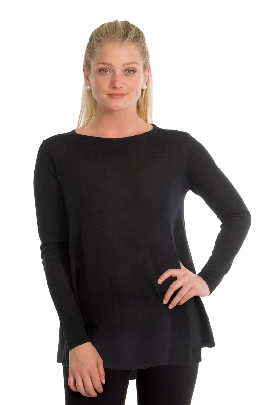 Gretchen Scott Cashmere-Like Swing Sweater Black Sequined Glittery Shiny