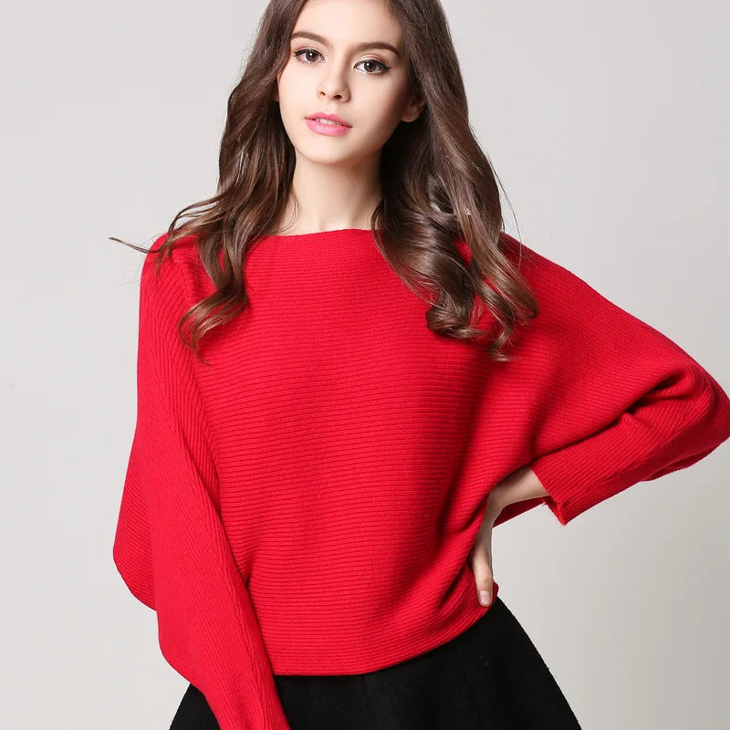 High Stretch Knitwear Wide Pullover Batwing Loose Sweater Real Fur Shearling Chenille