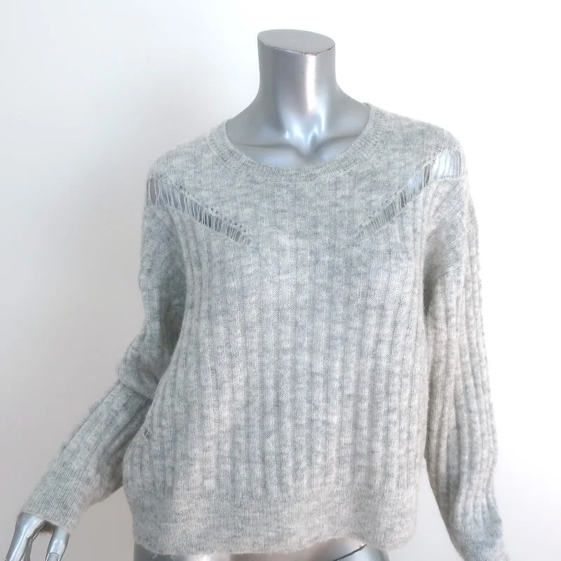 IRO Sweater Opera Light Gray Distressed Knit Size Small Crewneck Pullover Elasticated Padded Insulated IRO Sweater Opera Light Gray Distressed Knit Size Small Crewneck Pullover Elasticated Padded Insulated
