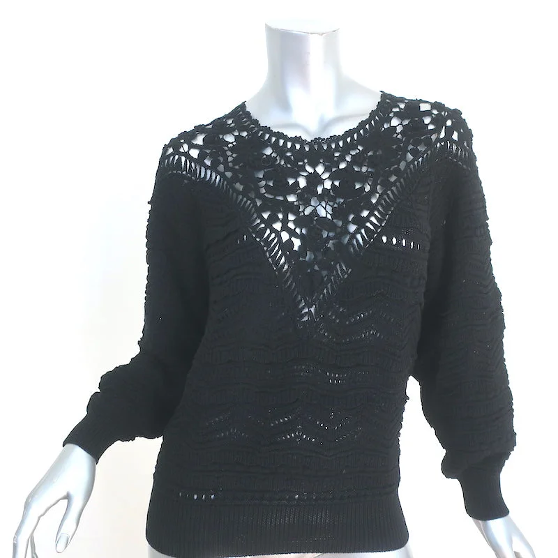 Isabel Marant Sweater Camden Black Crocheted Cotton Size 36 Crewneck Pullover Fitted Loose Oversized Isabel Marant Sweater Camden Black Crocheted Cotton Size 36 Crewneck Pullover Fitted Loose Oversized