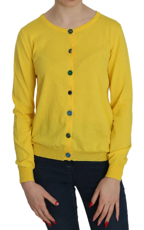 Jucca Radiant Yellow Cotton Sweater Chenille Brocade Lace