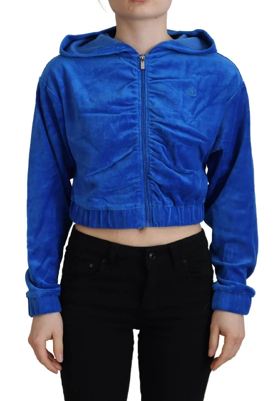 Juicy Couture Glam Hooded Zip Cropped Sweater in Blue Transparent Opaque Sheer