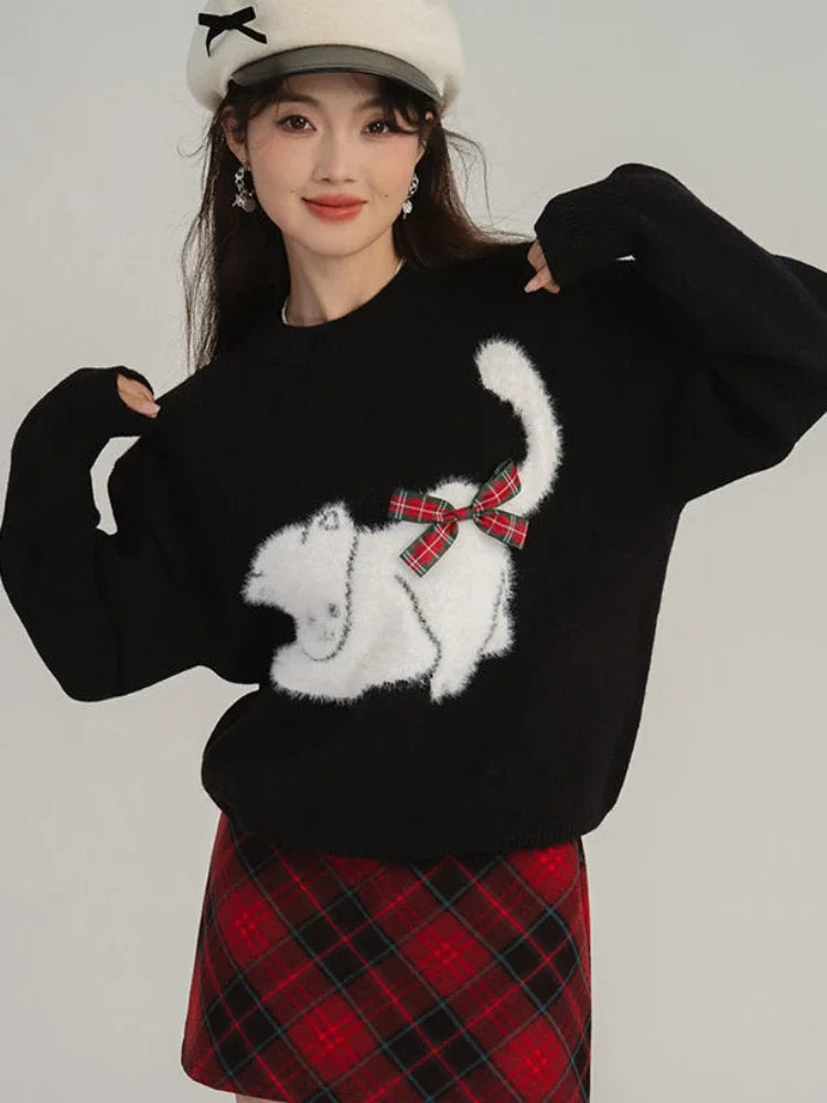 Fashion Kitty Cashmere Knitted Autumn Winter Sweater Tailored Straight A-Line