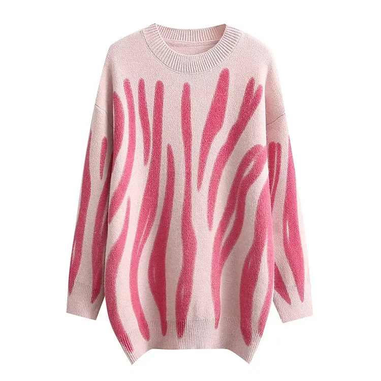 Lazy style retro irregular stripe crew neck loose long sleeve sweater 7359 Denim Fabric Leather Fabric Suede Fabric Lazy style retro irregular stripe crew neck loose long sleeve sweater 7359 Denim Fabric Leather Fabric Suede Fabric