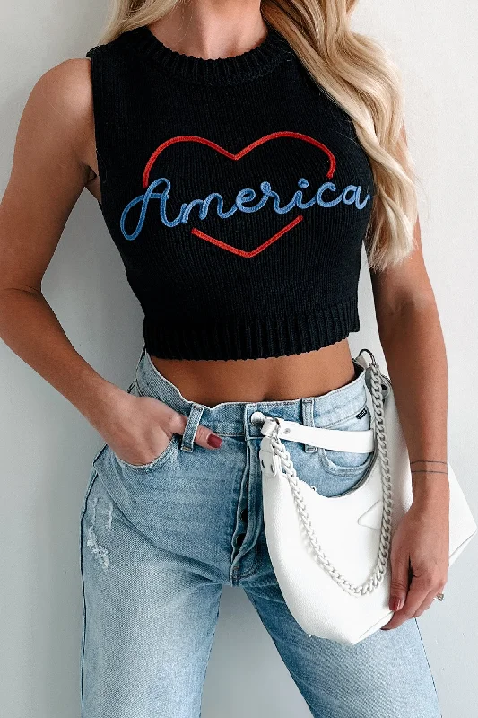 Love My Country Sweater Knit Tank Top (Black) Machine Wash Dry Clean Hand Wash