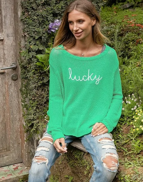 Lucky Crew Cotton Sweater Herringbone Houndstooth Plaid