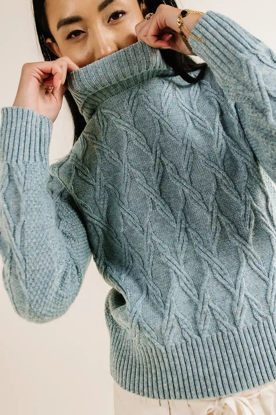 Maeve Turtleneck Sweater in Blue - FINAL SALE Satin Fabric Silk Fabric Chiffon Fabric Maeve Turtleneck Sweater in Blue - FINAL SALE Satin Fabric Silk Fabric Chiffon Fabric