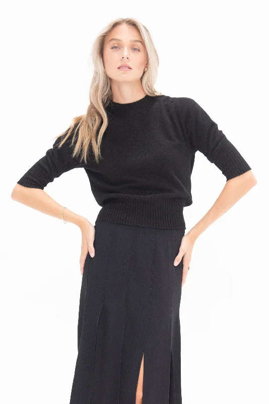 Sweater, Black Denim Fabric Leather Fabric Suede Fabric