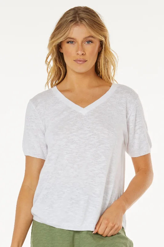 Mododoc Short Sleeve V-Neck Summer Sweater Seamless Knitted Crochet