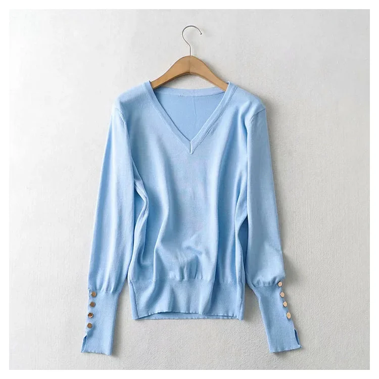 New simple and versatile solid V-Neck long sleeved sweater  7369 Boxy Sweater Fitted Sweater A-Line