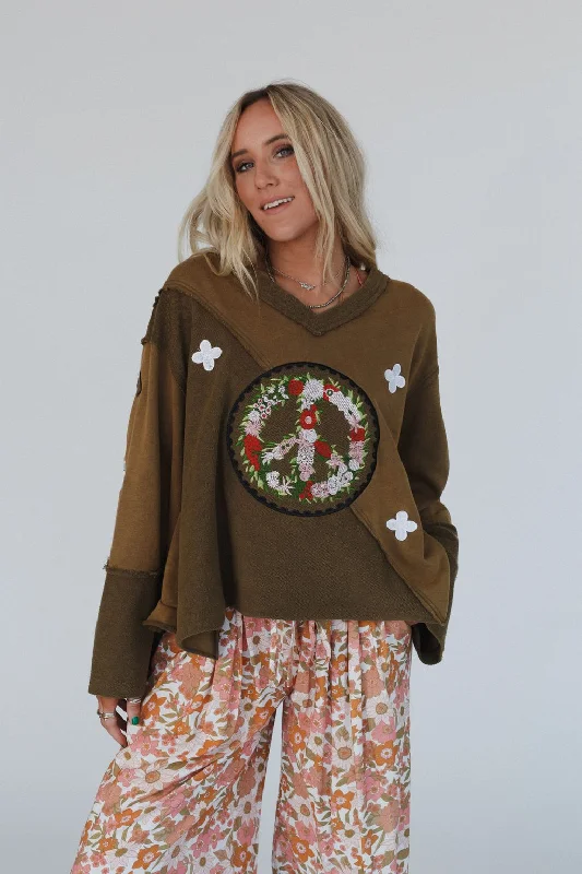 Peaceful Embrace Sweater - Olive Boxy Sweater Fitted Sweater A-Line
