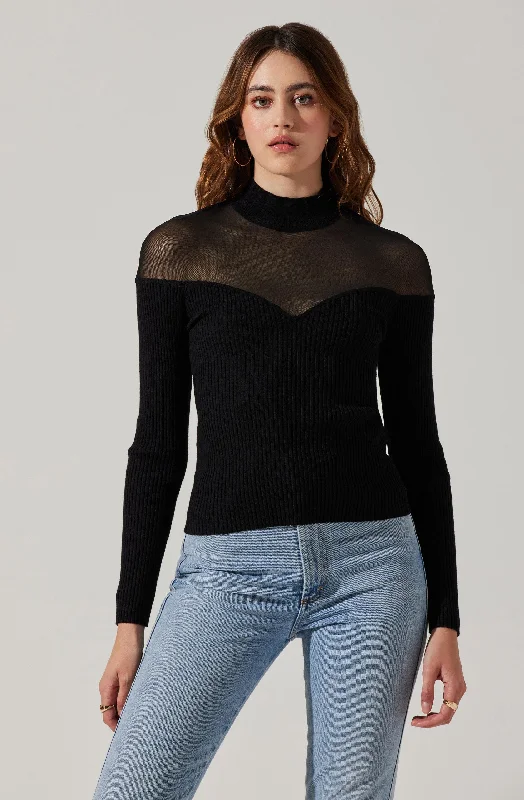 Pomona Contrast Mesh Sweater Cable Knit Ribbed Knit Lace Knit