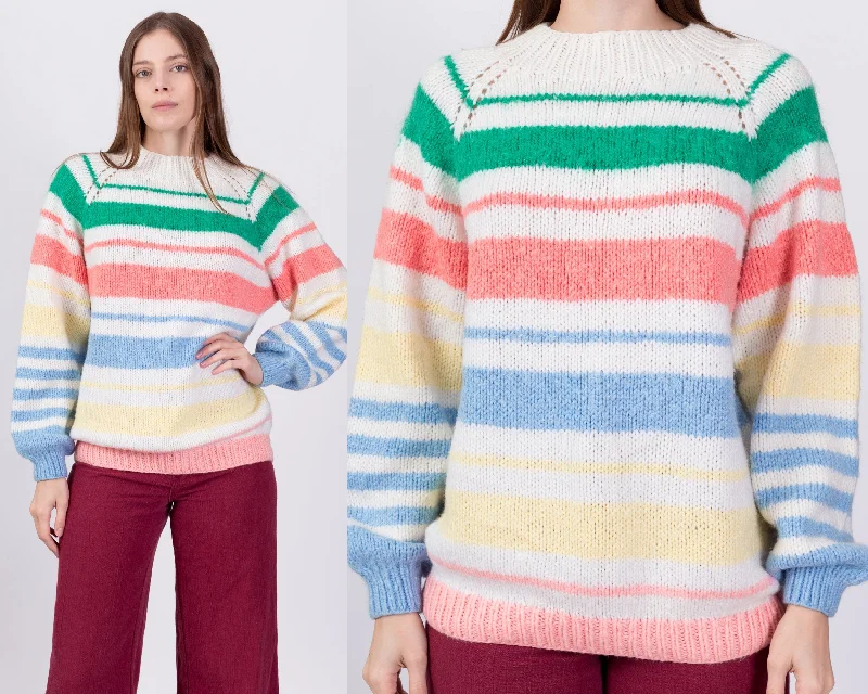 Retro 80s Gradient Striped Knit Sweater - Large Knit Fabric Woven Fabric Fleece Fabric Retro 80s Gradient Striped Knit Sweater - Large Knit Fabric Woven Fabric Fleece Fabric