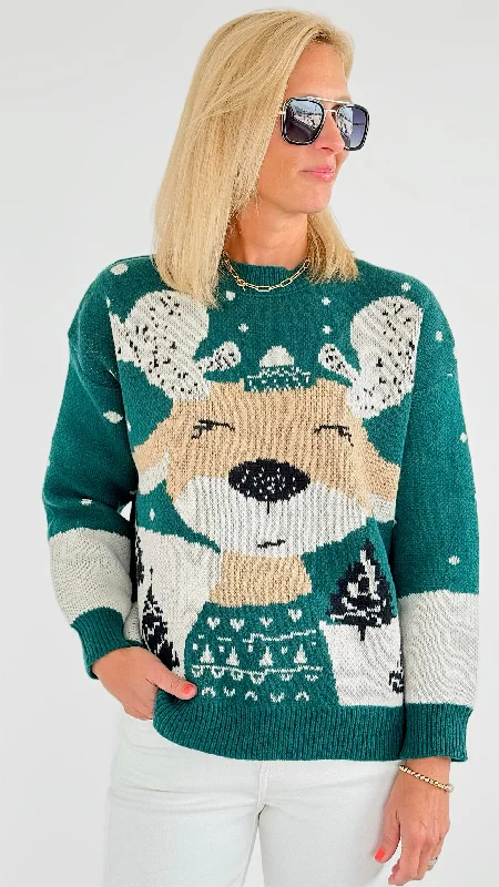 Rudolph Printed Sweater - Green Transparent Opaque Sheer