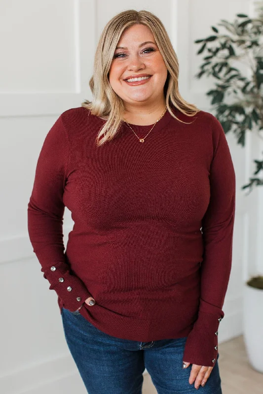 Second Glance Knit Sweater- Wine Seamless Knitted Crochet
