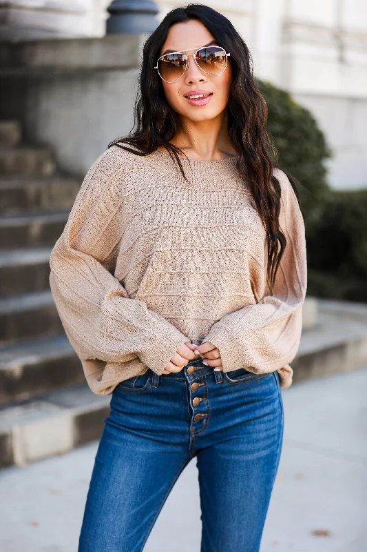 Seriously Cozy Taupe Lightweight Knit Oversized Sweater Real Fur Shearling Chenille