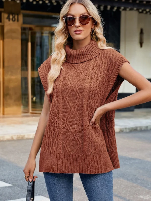 Side Slit Turtleneck Sweater Vest Thin Thick Dense