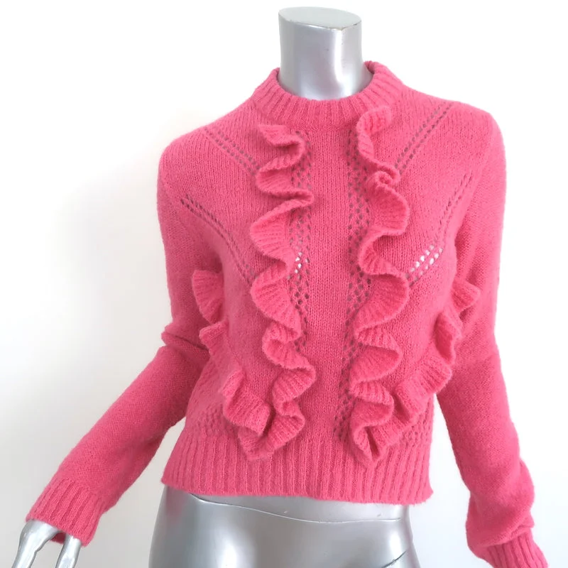 Smythe Crochet Ruffle Sweater Pink Alpaca Knit Size Small Crewneck Pullover NEW High Neck Crew Neck V-Neck Smythe Crochet Ruffle Sweater Pink Alpaca Knit Size Small Crewneck Pullover NEW High Neck Crew Neck V-Neck
