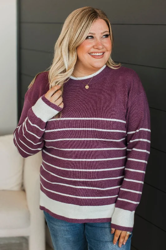 So Much To Say Striped Sweater- Dark Magenta Knit Fabric Woven Fabric Fleece Fabric