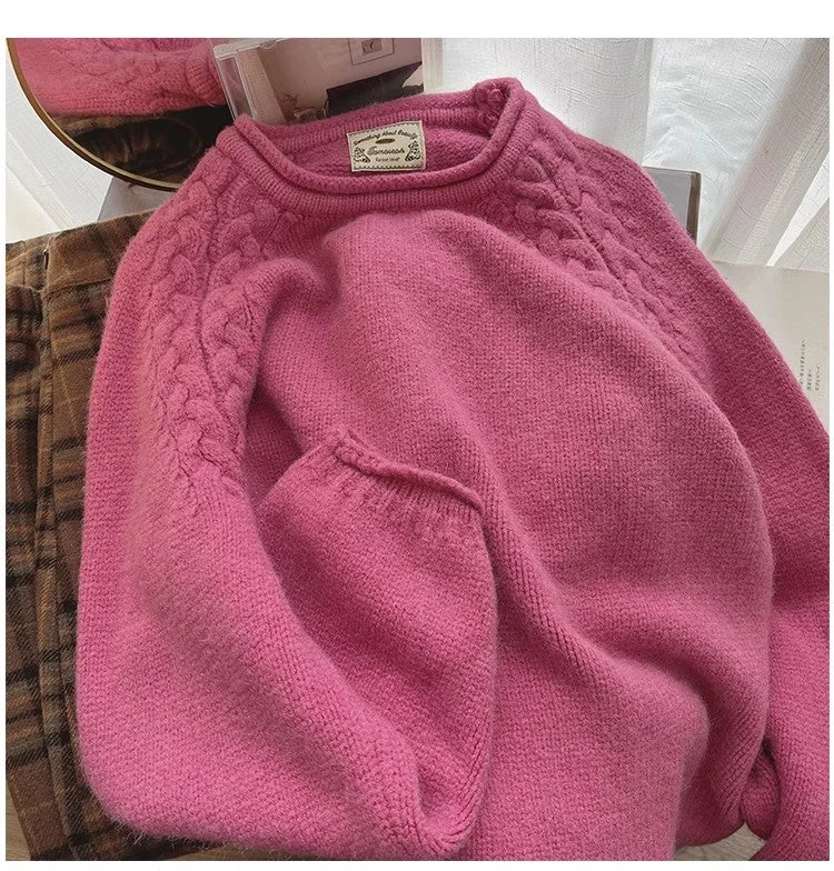 Solid color round neck sweater for women casual long-sleeved sweater     S4810 Lace Blend Ribbed Blend Corduroy Blend