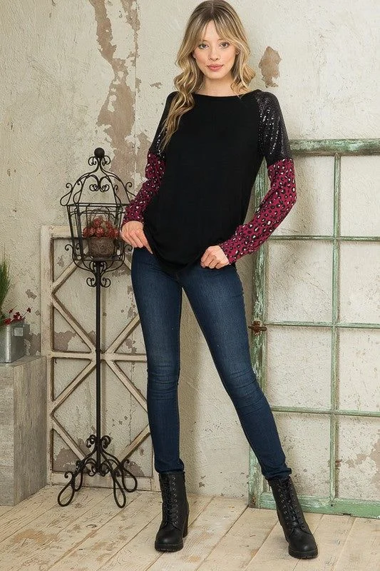 Trans Sequin Contrast Sweater Knit Ribbed Striped Patterned