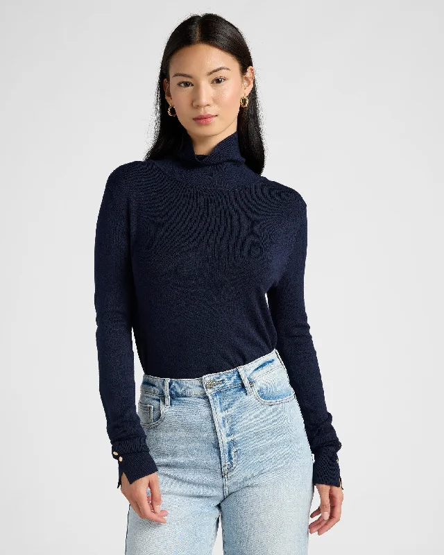 Turtle Neck Sweater w/Button Detail Fleece Sweater Nylon Polyester