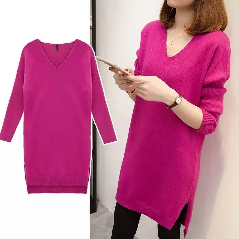 V-Neck Oversized Women Sweater Long Sweater Short Sweater Cropped Sweater
