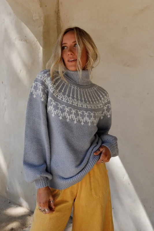 Vaiana Turtleneck Sweater - Blue Terry Blend Velvet Blend Canvas Blend