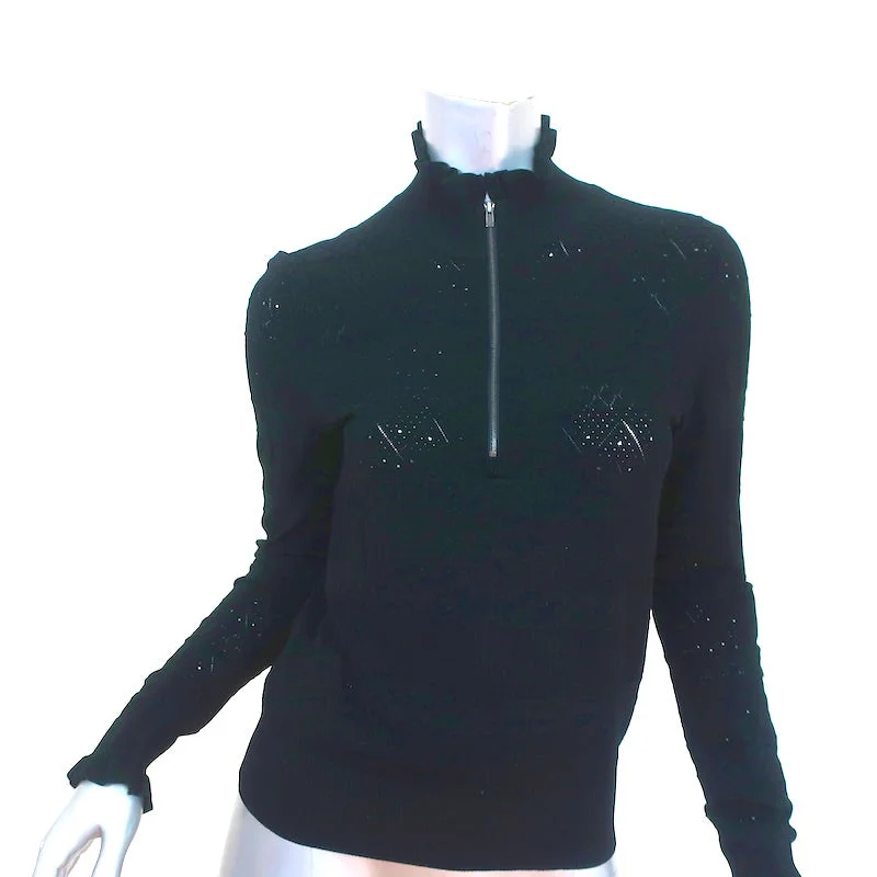 Veronica Beard Half-Zip Sweater Silvi Black Pointelle Knit Size Small Stretchy Elastic Breathable Veronica Beard Half-Zip Sweater Silvi Black Pointelle Knit Size Small Stretchy Elastic Breathable
