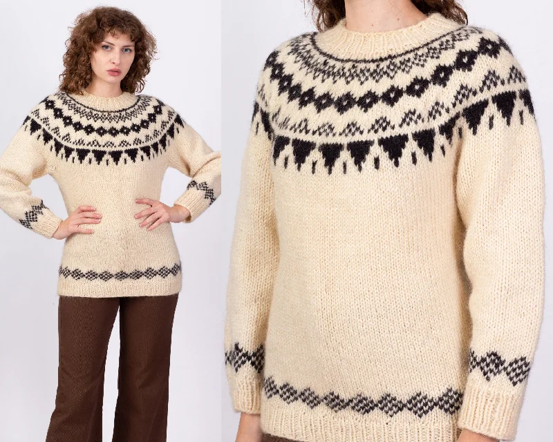 Vintage Fair Isle Wool Knit Sweater - Men's Medium, Women's Large Graphic Sweater Embroidered Appliqued Vintage Fair Isle Wool Knit Sweater - Men's Medium, Women's Large Graphic Sweater Embroidered Appliqued