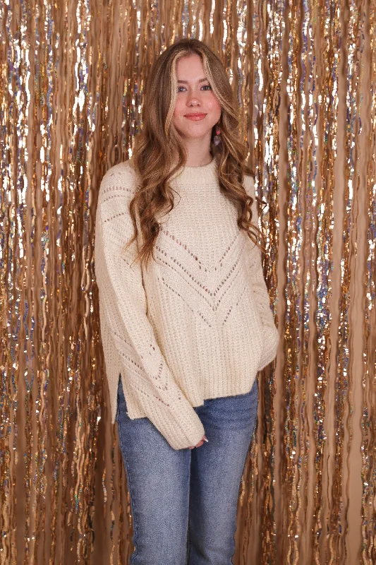 When I Know Sweater-Ivory Chenille Blend Fleece Blend Nylon Blend
