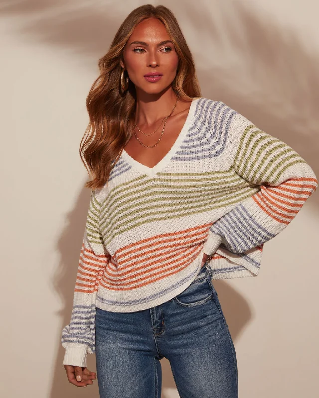 Yara Striped Oversized Pullover Sweater Fitted Slim Tailored