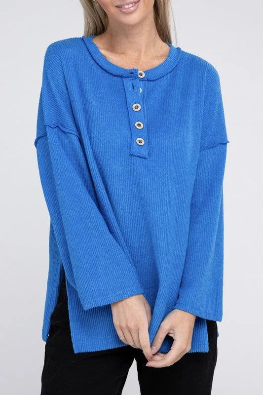 ZENANA Ribbed Brushed Melange Hacci Henley Sweater Wool Sweater Cotton Sweater Cashmere Sweater ZENANA Ribbed Brushed Melange Hacci Henley Sweater Wool Sweater Cotton Sweater Cashmere Sweater