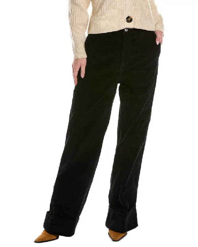 7 For All Mankind Black Corduroy Wide Leg Jean Trendy Button-Up High-Waist Jeans