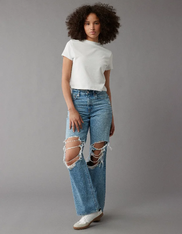 AE Strigid Curvy Super High-Waisted Baggy Straight Ripped Jean Stylish Cargo Style Jeans
