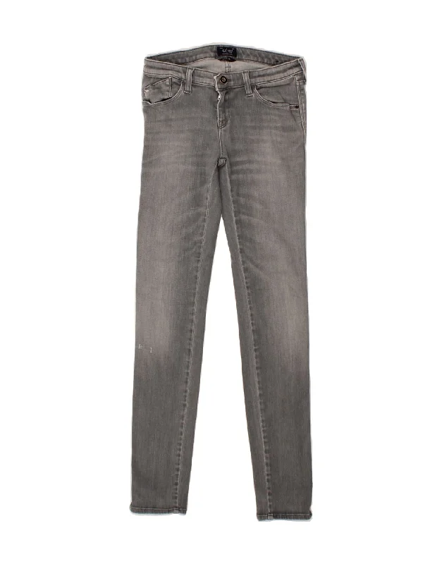 ARMANI JEANS Womens Skinny Jeans W26 L29  Grey Cotton Stylish Acid-Wash Jeans